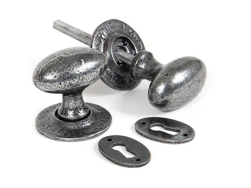 Pewter Oval Mortice/Rim Knob Set