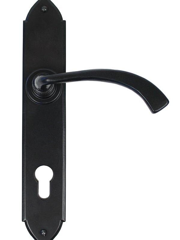 Black Gothic Curved Lever Espag. Lock Set