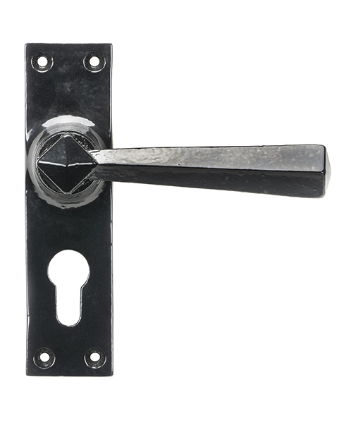 Black Straight Lever Euro Lock Set
