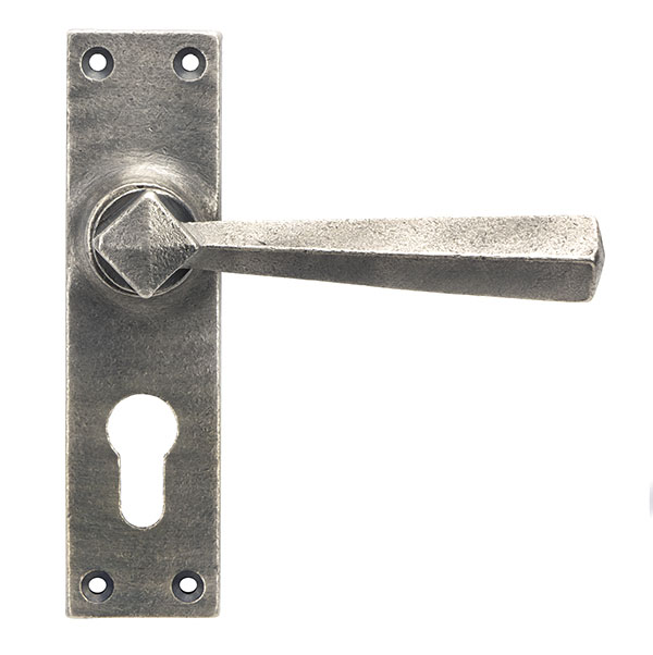 Antique Pewter Straight Lever Euro Lock Set
