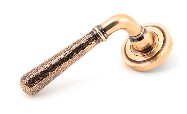 Polished Bronze Hammered Newbury Lever on Rose Set (Art Deco)