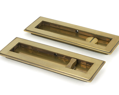 Aged Brass 175mm Art Deco Rectangular Pull - Privacy Set