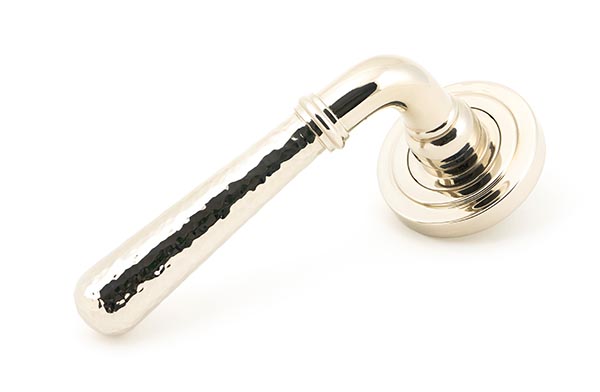 Polished Nickel Hammered Newbury Lever on Rose Set (Art Deco) Unsprung